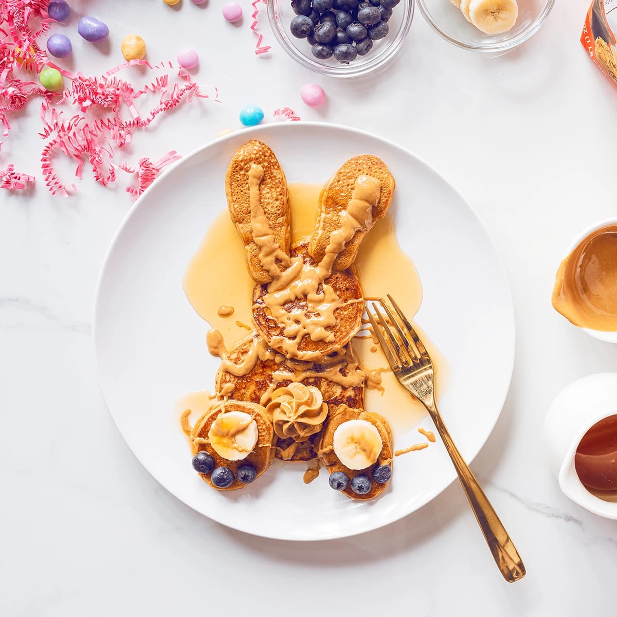 Easter Bunny Peanut Butter Protein Pancakes