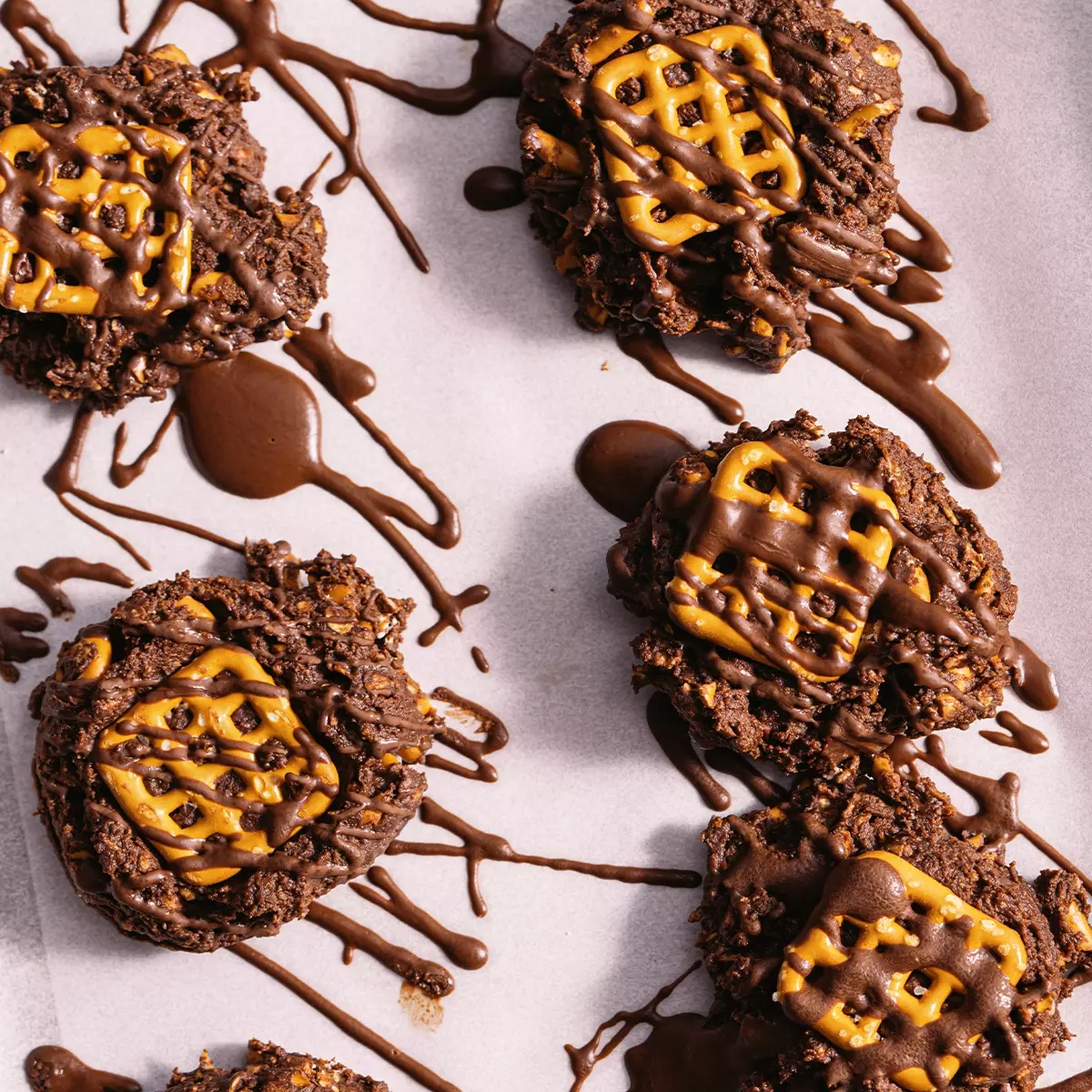 No Bake Chocolate PBfit Pretzel Cookies