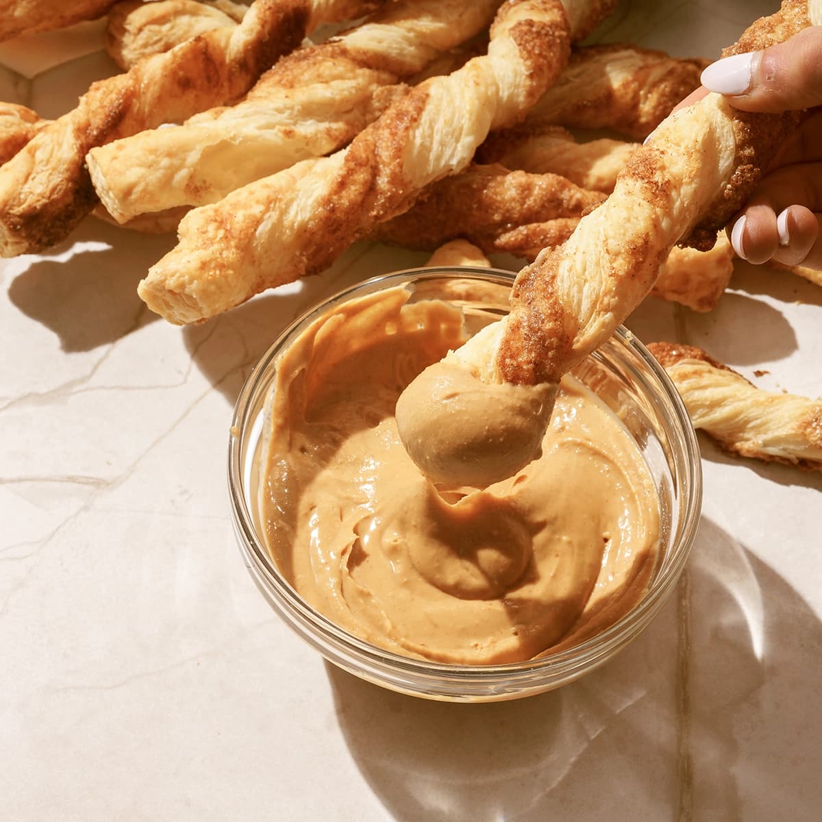 PBfit Caramel Dip with Baked Churros Twist