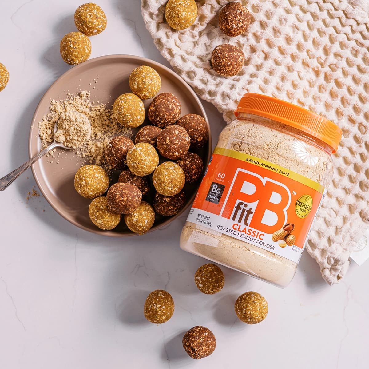 Delicious protein balls and peanut butter powder