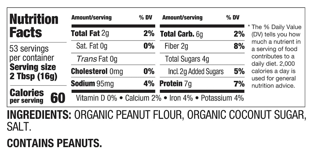 PBfit Peanut Butter Powder Nutritionals and Ingredients