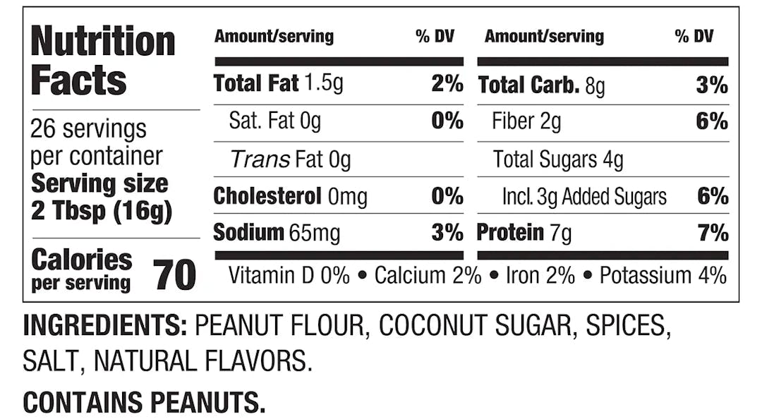 PBfit Pumpkin Spice Peanut Butter Powder Nutritionals and Ingredients