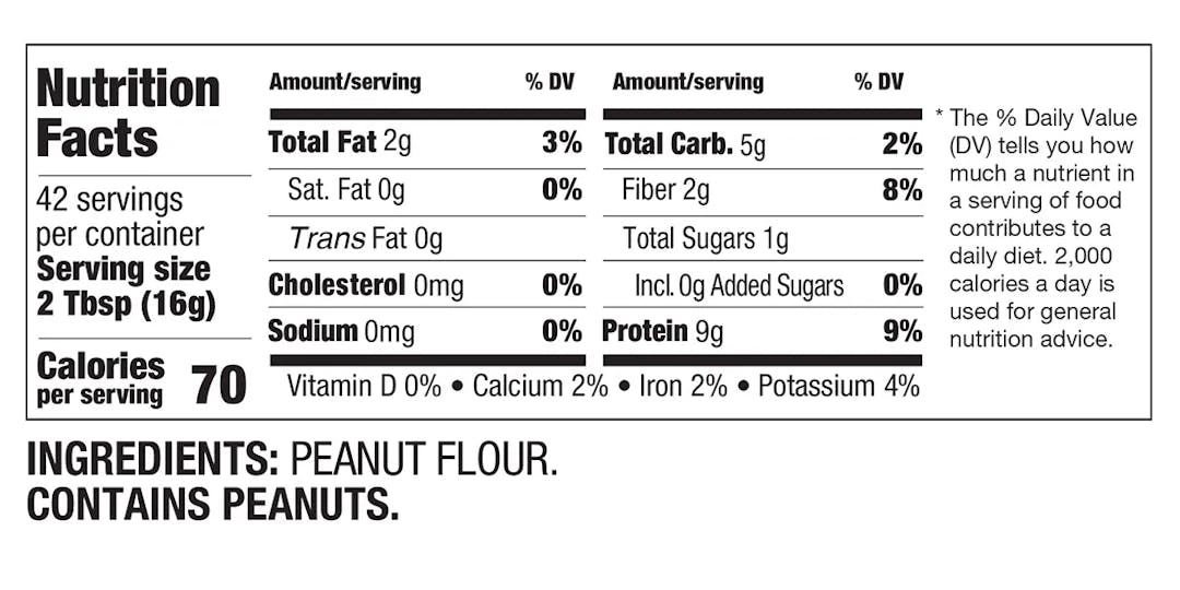 PBfit Pure Peanut Nutritionals and Ingredients