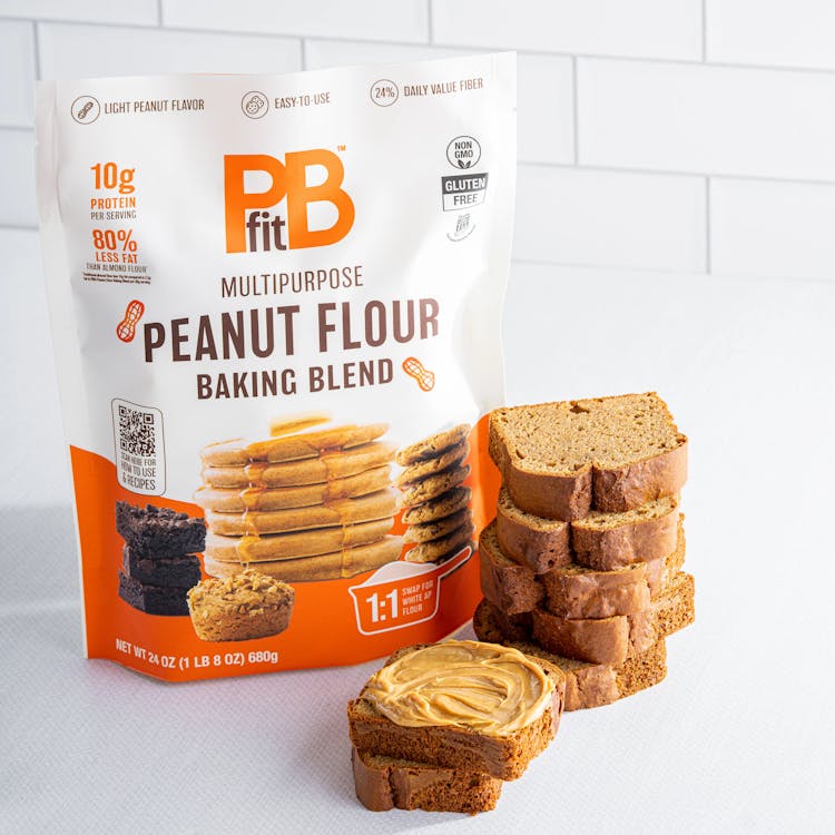 PBfit Peanut Flour Baking Blend along with banana bread