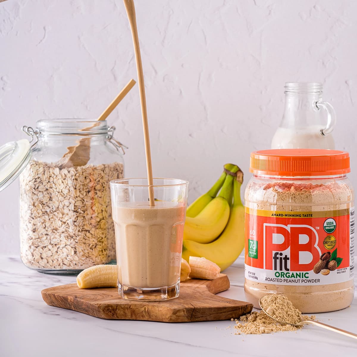 PBfit Organic alongside smoothie